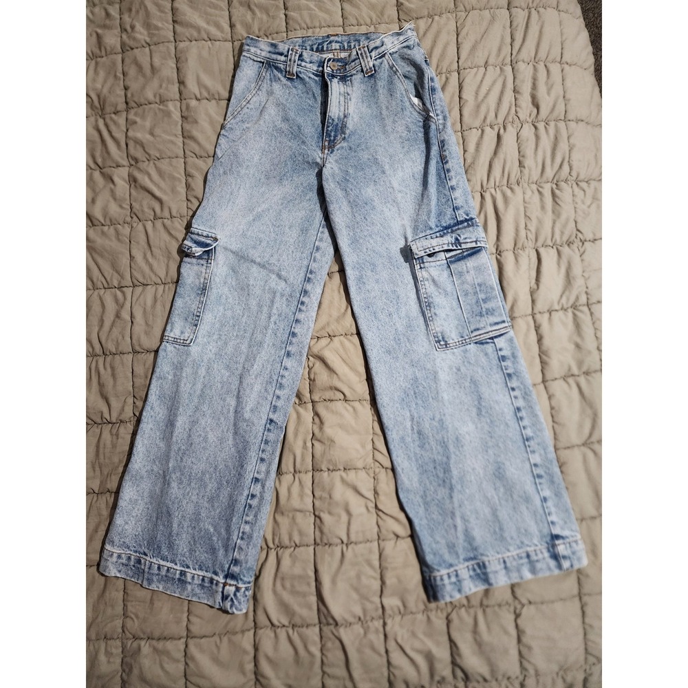 J. Galt Cargo Wide Leg Jeans Blue Size S 100% Cotton